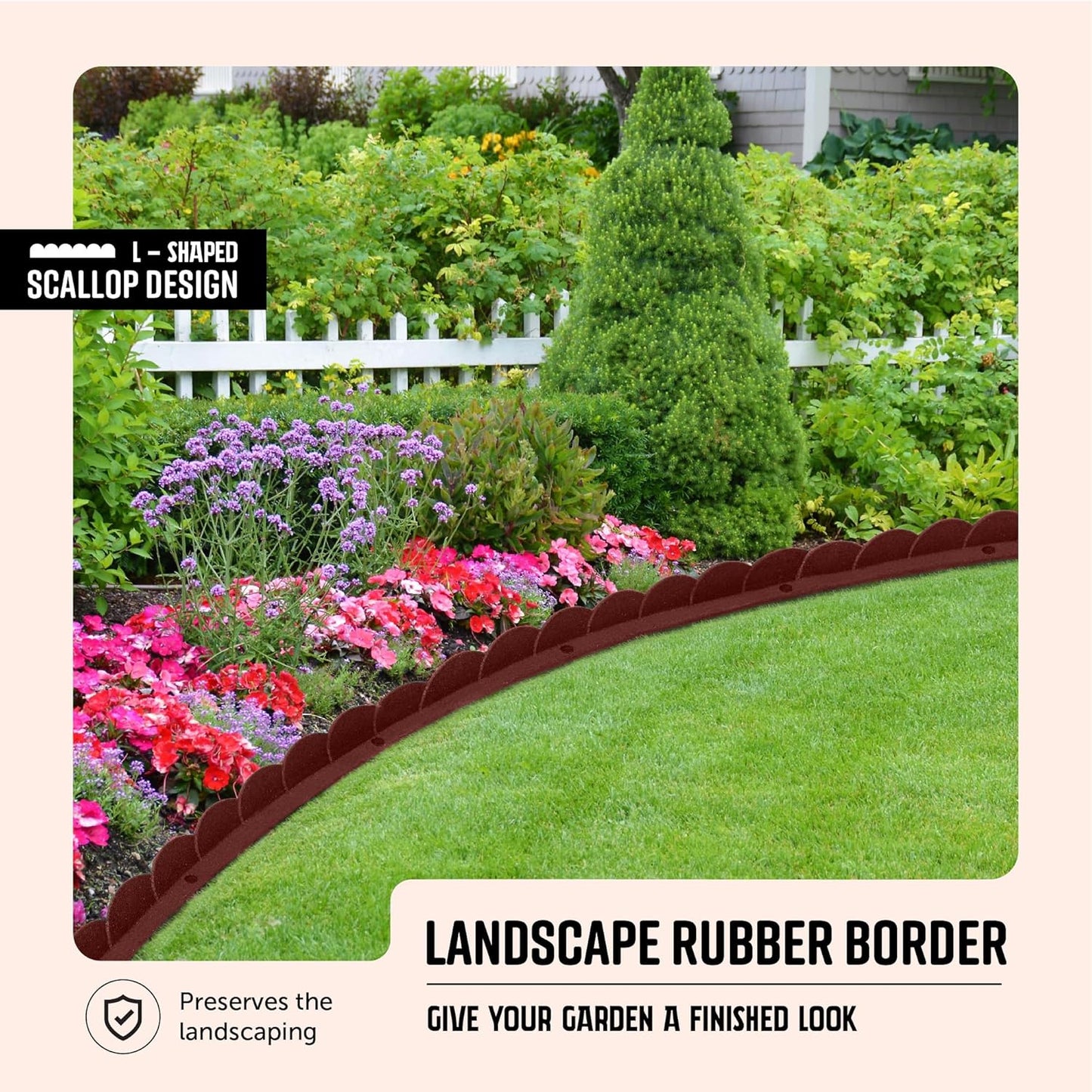 Playsafer L Shaped Flexible Rubber Scalloped Edger for Lawns Landscaping and Playground | Easy No Dig Installation| 4' Long (6, Red)