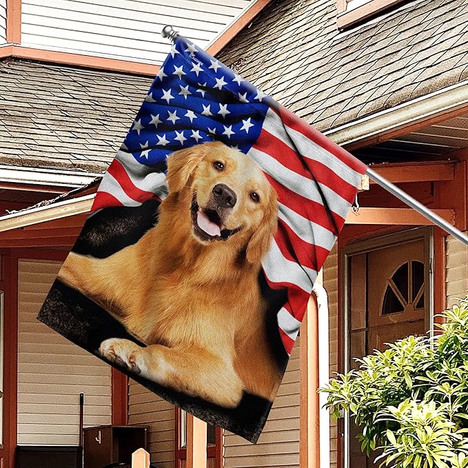 FLAGWIX Golden Retriever, Patriot American Dog Flags - 4th of July Decorations for Home, Outside, Indoor Outdoor Flag, House Flag 30x40 - Double Sided, Heavy Duty Canvas, Fade Resistant