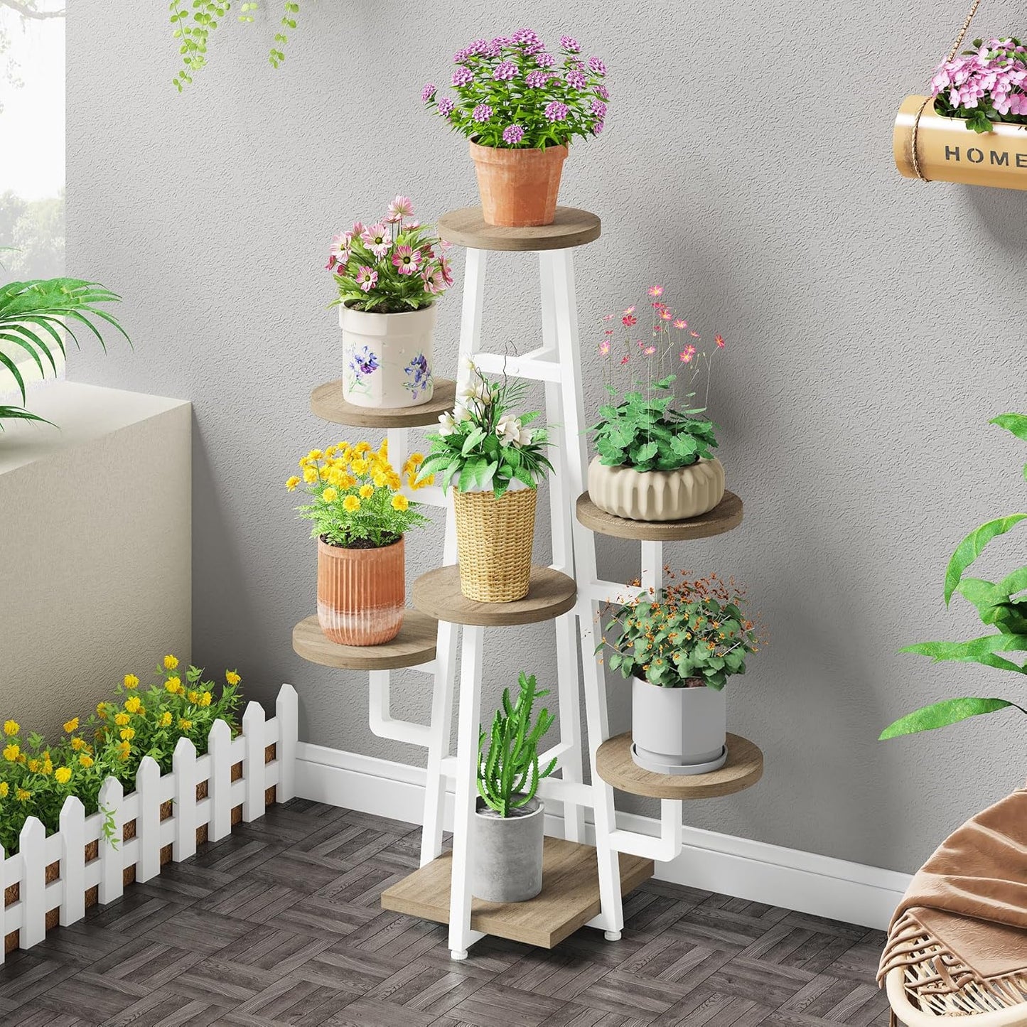 Tribesigns 7 Tier Plant Stand Indoor, Tall Plant Shelf for Multiple Plants, Wooden Corner Plant Pots Holder Rack Flower Stand Shelf Planter Organizer for Living Room Balcony Garden, Beige Brown