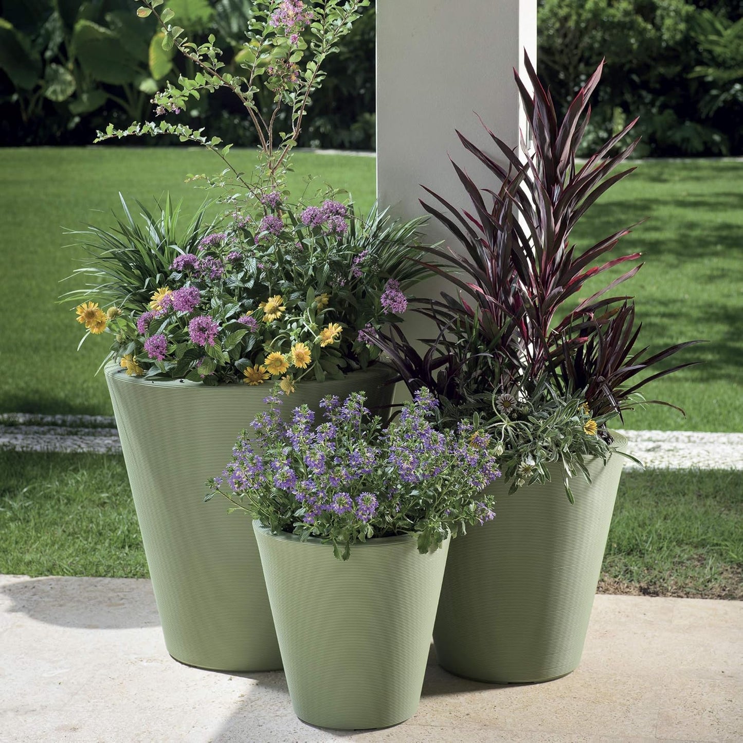 Crescent Garden Madison Planter– Weather-Resistant, Double Walled Indoor/Outdoor Plant Pot with Drain Hole – Large Plastic Plant Pot, 26" W (Olive)