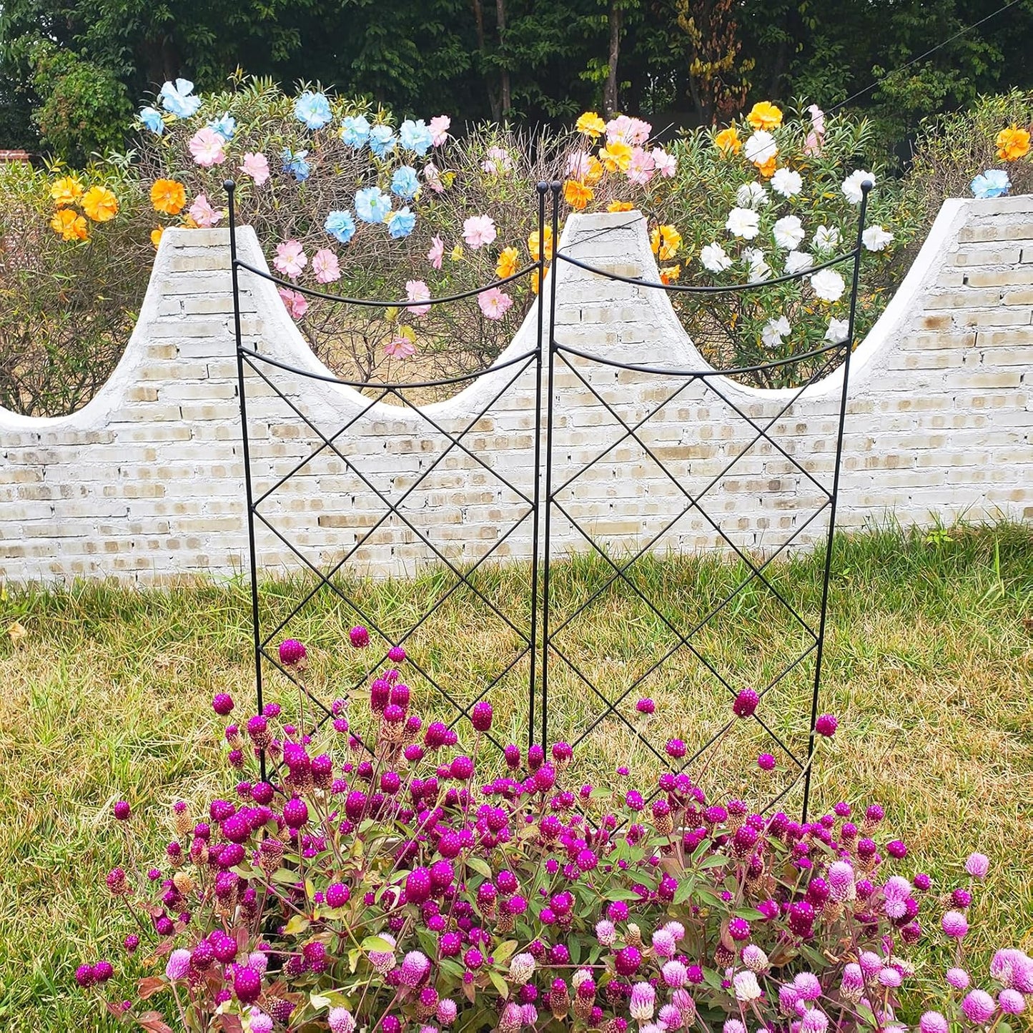 45.3" H x 15" W Metal Garden Trellis for Climbing Plants, Black Iron Trellis for Vines Plant Rose Vegetable Support,Large Decorative Outdoor Trellis，2 Pack