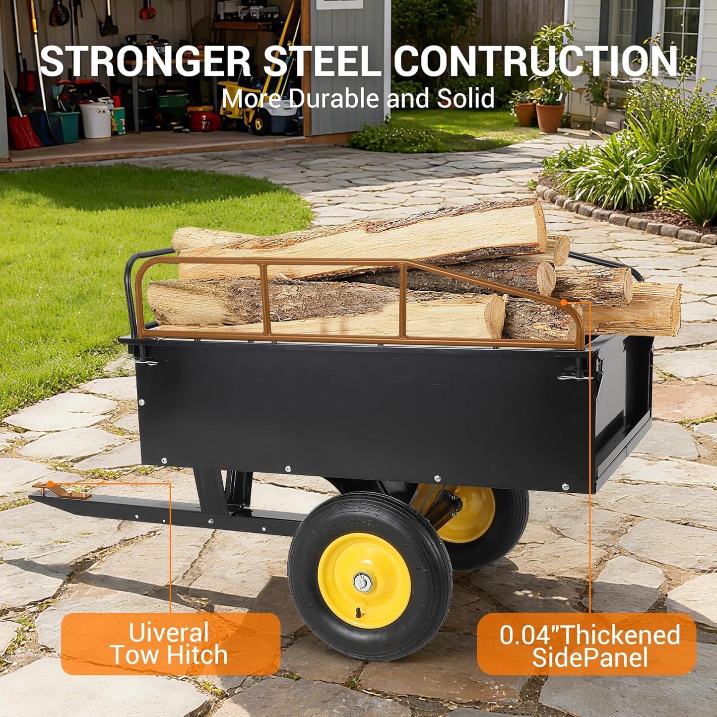 GAOMON Heavy Duty ATV Trailer Tow Behind Dump Cart, 17 Cu.Ft. 750Lbs Capacity, Pull Behind Steel Yard Wagon Dump Trailer for Tractor Lawn Mower Garden