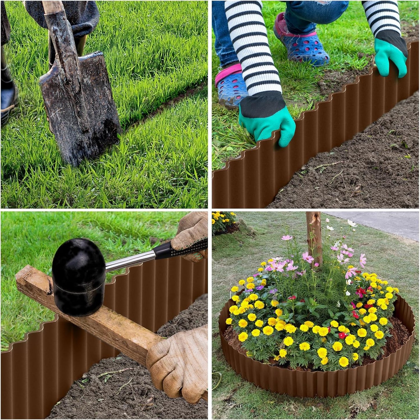 LAVEVE Corrugated Metal Garden Edging 12" x 20Ft, Landscape Edging Border for Lawn, Flower Bed, Garden Fence, Paver Edging (Coffee)