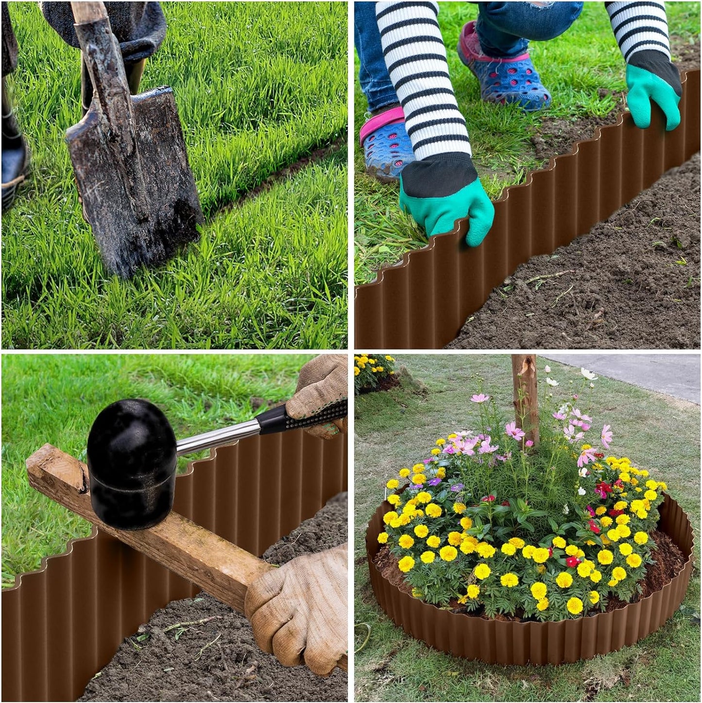 LAVEVE Corrugated Metal Garden Edging 4" x 10Ft, Landscape Edging Border for Lawn, Flower Bed, Garden Fence, Paver Edging (Coffee)