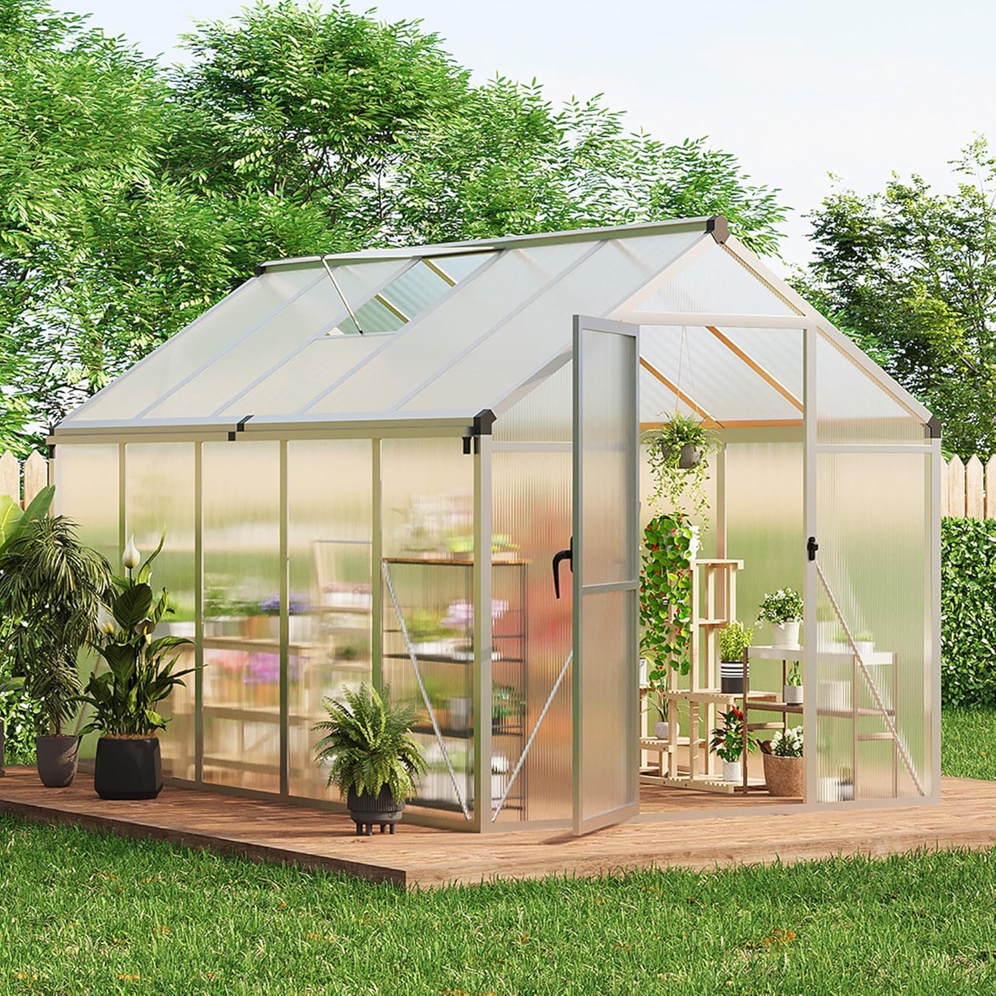 6 x 10 FT Greenhouse, Greenhouses for Outside, Polycarbonate Greenhouse with Aluminum Frame, Lockable Door and Ajustable Roof Vent for Backyard, Green Houses for Outside Garden Backyard, Patio