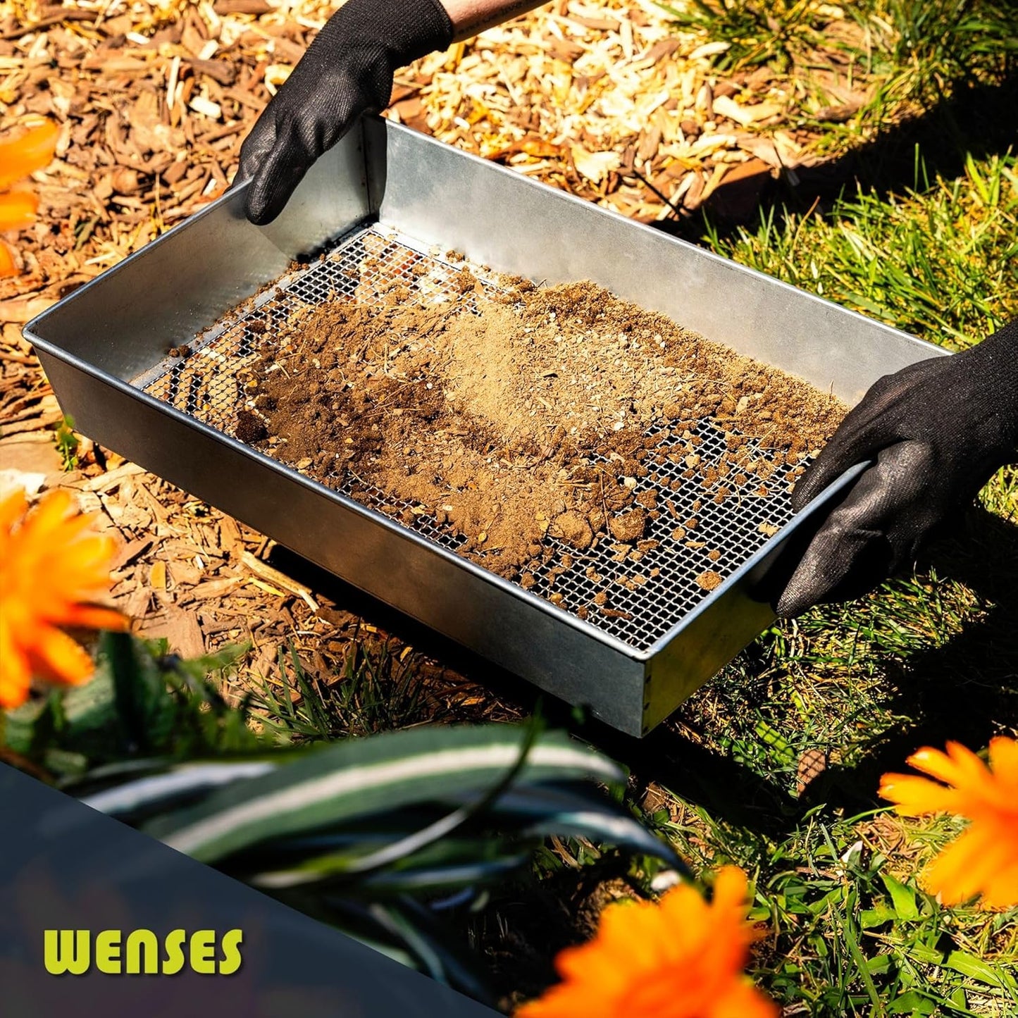 Soil Sifter, Wide Size (17.5 x 11.5 inches) with 1/4-inch Mesh, Garden Sieve for Dirt, Sand, Rocks, and Compost