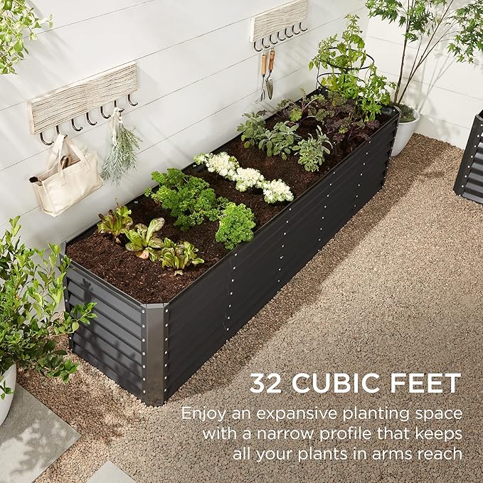 Best Choice Products 8x2x2ft Outdoor Metal Raised Garden Bed, Rectangular Deep Root Planter Box for Vegetables, Flowers, Herbs, and Succulents w/ 239 Gallon Capacity - Gray