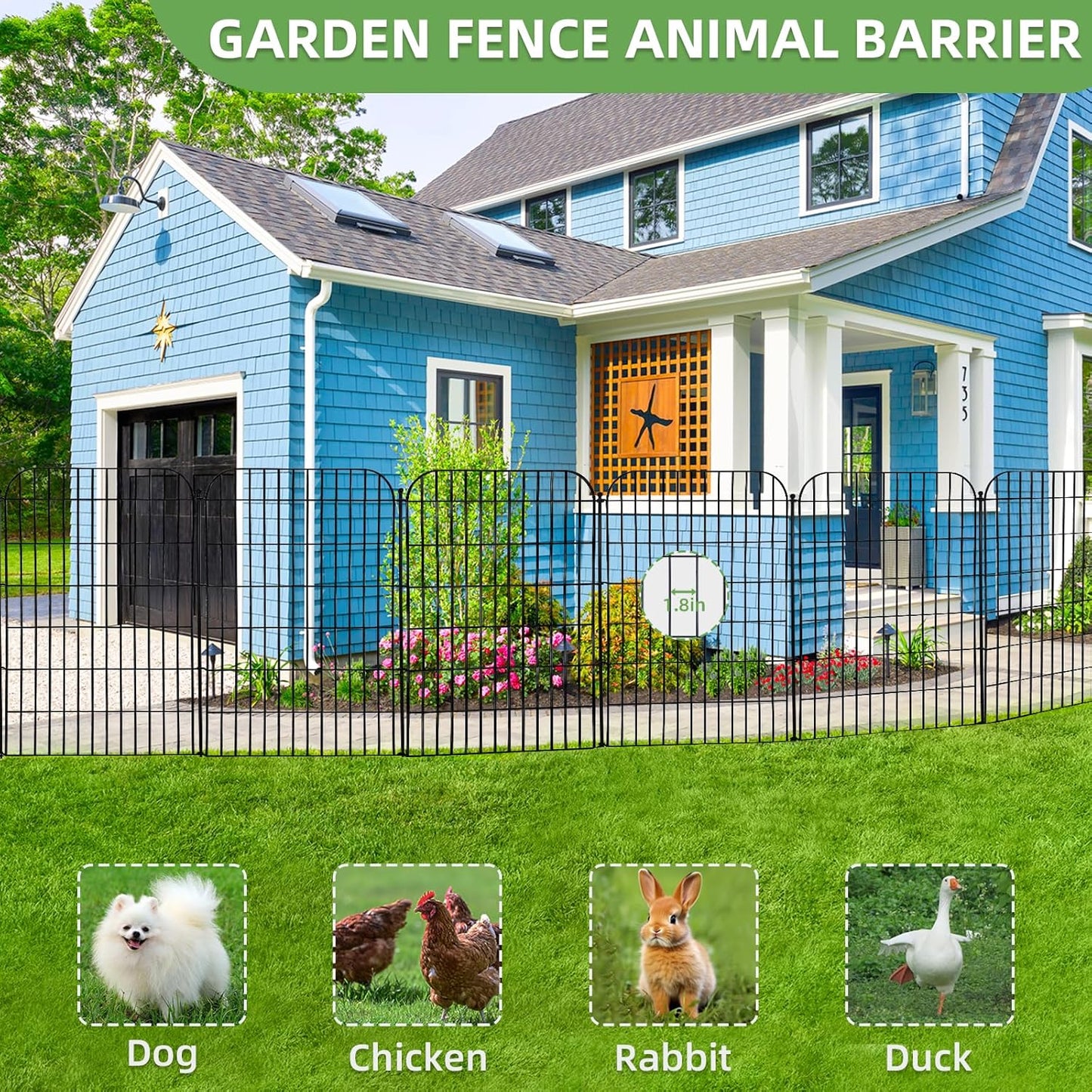 Decorative Garden Fence, 5 Panels 40 in(H) X 11.8 ft(L) Rustproof Metal Wire No Dig Dog Fence Outdoor for Yard, Temporary Tall Garden Fence Animal Barrier Decor for Yard & Patio