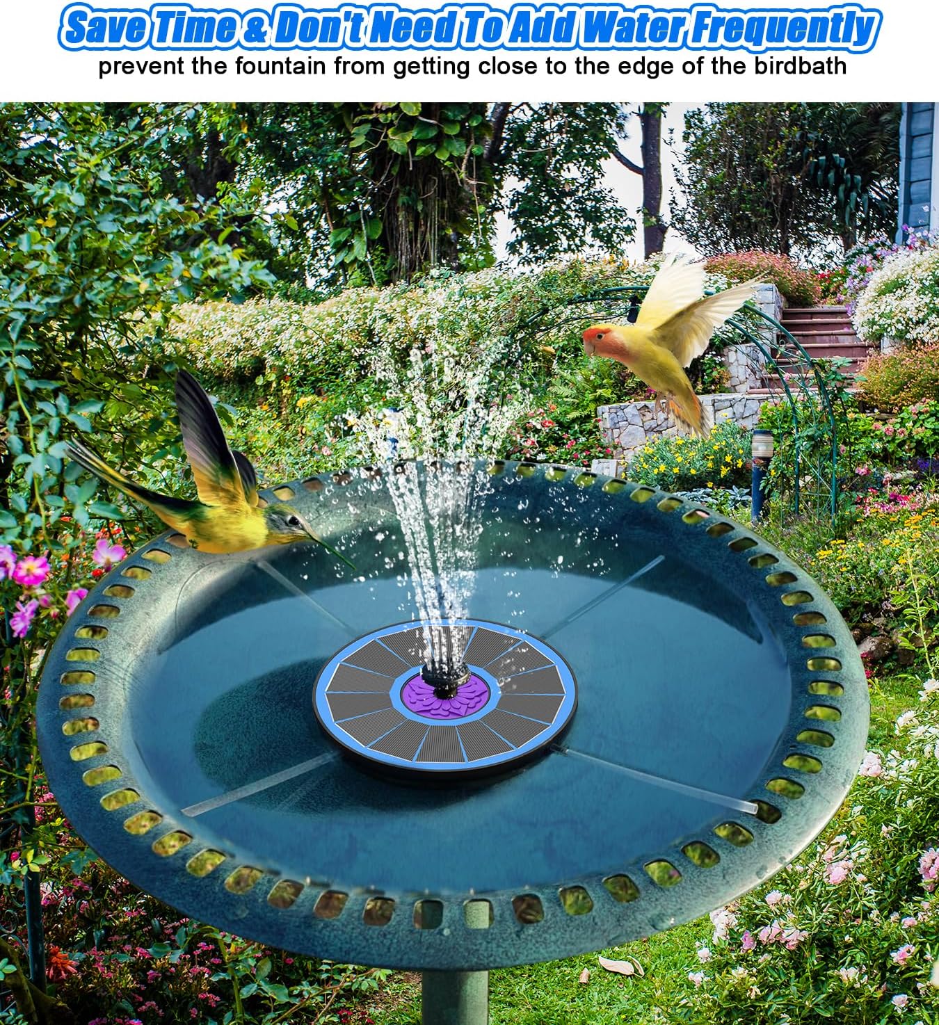 SZMP Solar Fountain 3.5W Bird Bath Fountains with Flower Upgraded Glass Panel, Solar Powered Water Fountain with 7 Nozzle & 4 Fixer, Solar Fountain Pump for Bird Bath, Garden, Pond, Pool (Blue)