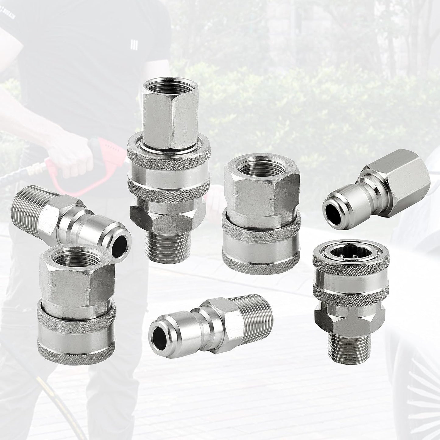 Pressure Washer Quick Connect 3/8 Inch, Pressure Washer Fittings, Stainless Steel Adapter Set, Female and Male Thread, 8 Pieces