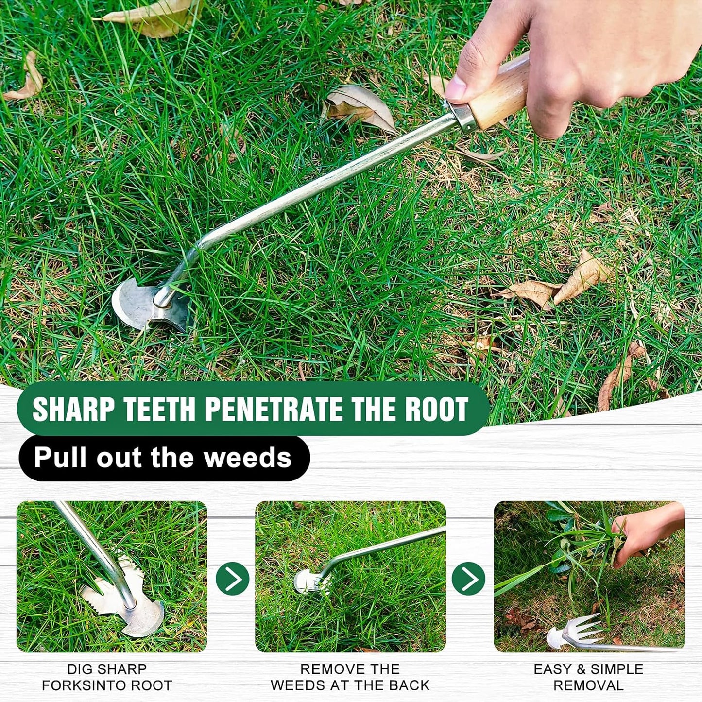 BOOLOOEN3Pack Weed Puller Tool, Manual Hand Weeder Paver, Crack Weeder, Stainless Steel Crevice Weeding Digger Tool, Paving Brick Moss Removal, L-Shape Gardening Crack Tool for Lawn Edger and Driveway