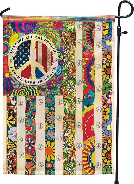 Flags-People Living Life In Peace Hippie Flag PSL318F, Garden Flag (11.5" x 17.5")-USA House Garden Flags Premium Polyester-Decorative Outdoor Flags