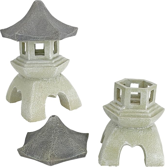 Design Toscano NG729869 Asian Pagoda Statues Medium - Set of Two,two tone stone