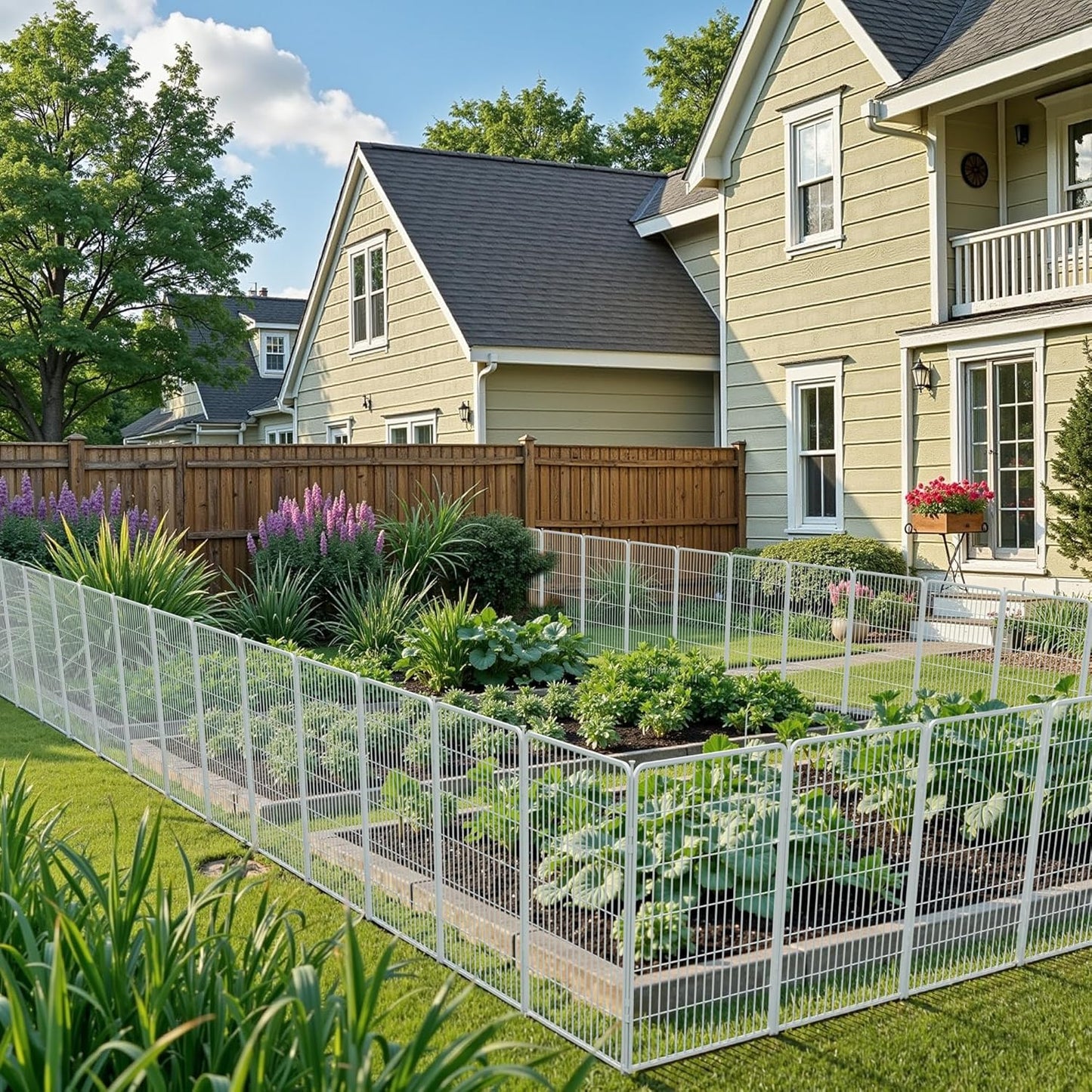 Decorative Garden Fence with Gate 40 in(H) x 26.8 ft(L) 12 Panels, Heavy Duty Metal Animal Barrier Fence for Yard, Flower Bed Fencing, Garden Border Fence, Easy Set Up, White