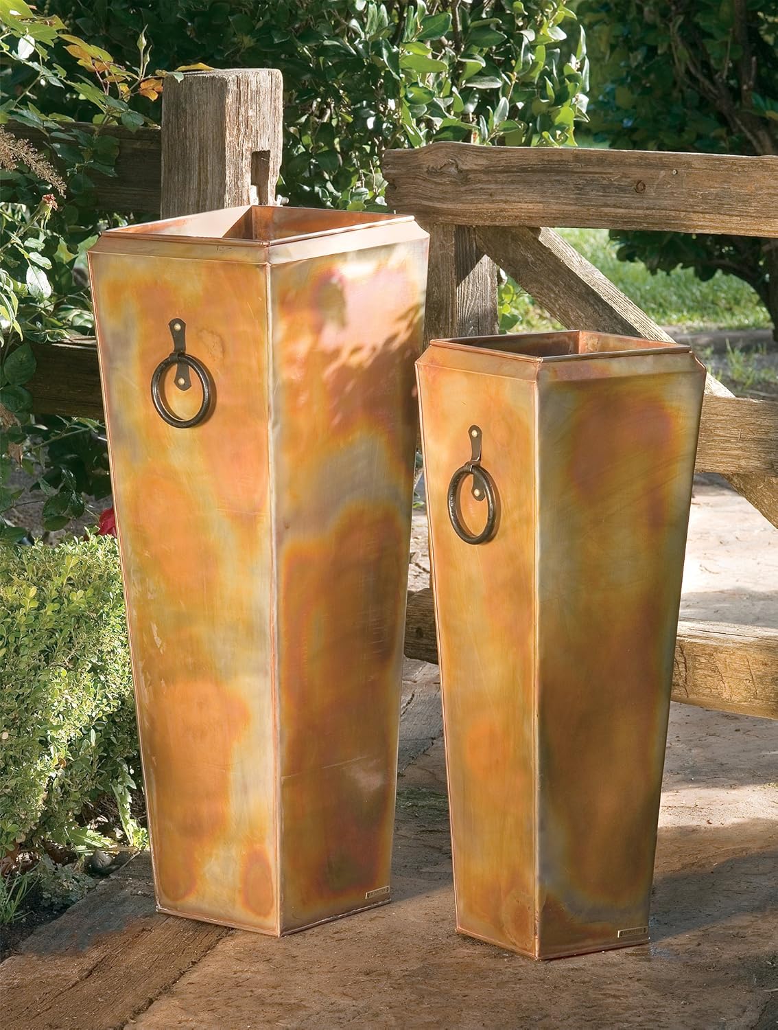 H Potter Tall Outdoor Planters for Balcony Garden Deck Front Porch or Indoor Copper Flower Pots Set of 2