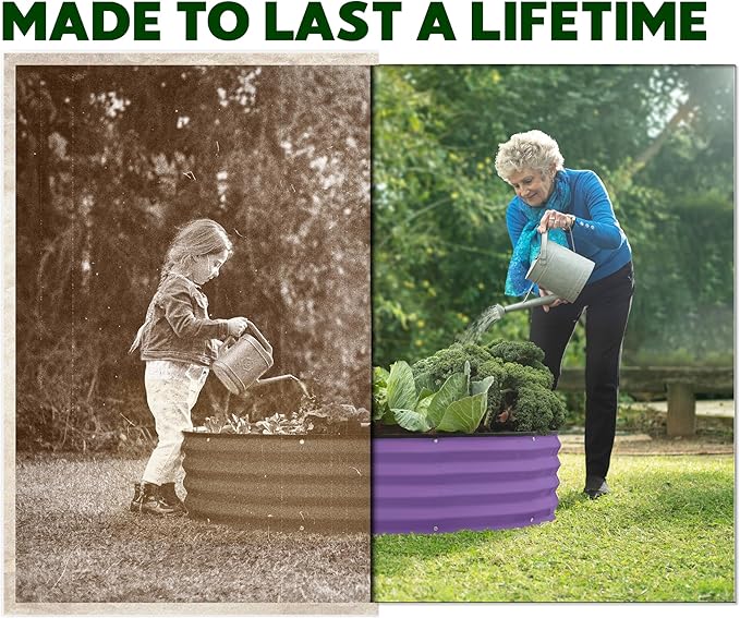 Round Galvanized Raised Garden Bed // 4×4×1 ft Galvanized Raised Garden Beds Outdoor for Gardening, Vegetables, Flowers // Patented Tool-Free Design Round Planter (Purple)