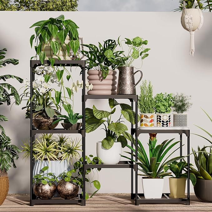 Metal Plant Stand Indoor Outdoor Plant Shelf Stand, 3 Tiers 7 Pots Potted Flower Plant Stands for Indoor Plants Multiple, Plant Shelves Stands Rack for Patio, Balcony, Living Room