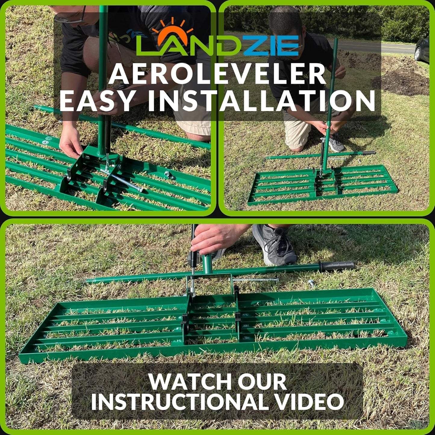 Landzie AeroLeveler - The Lawn Leveling Rake That Never Flips - Patented inch Wide Pneumatic Lawn Level for Yard, Dirt, Soil, Sand, Provides Stability and Control (Pneumatic 24" Leveling rake)