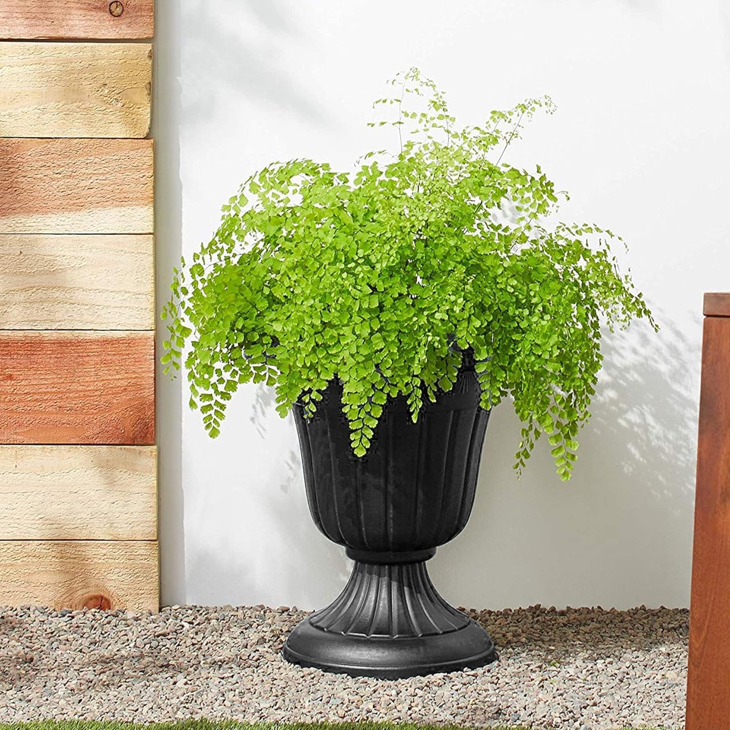 PL00BK Classic Traditional Plastic Urn Planter, 16” x 18”, Black