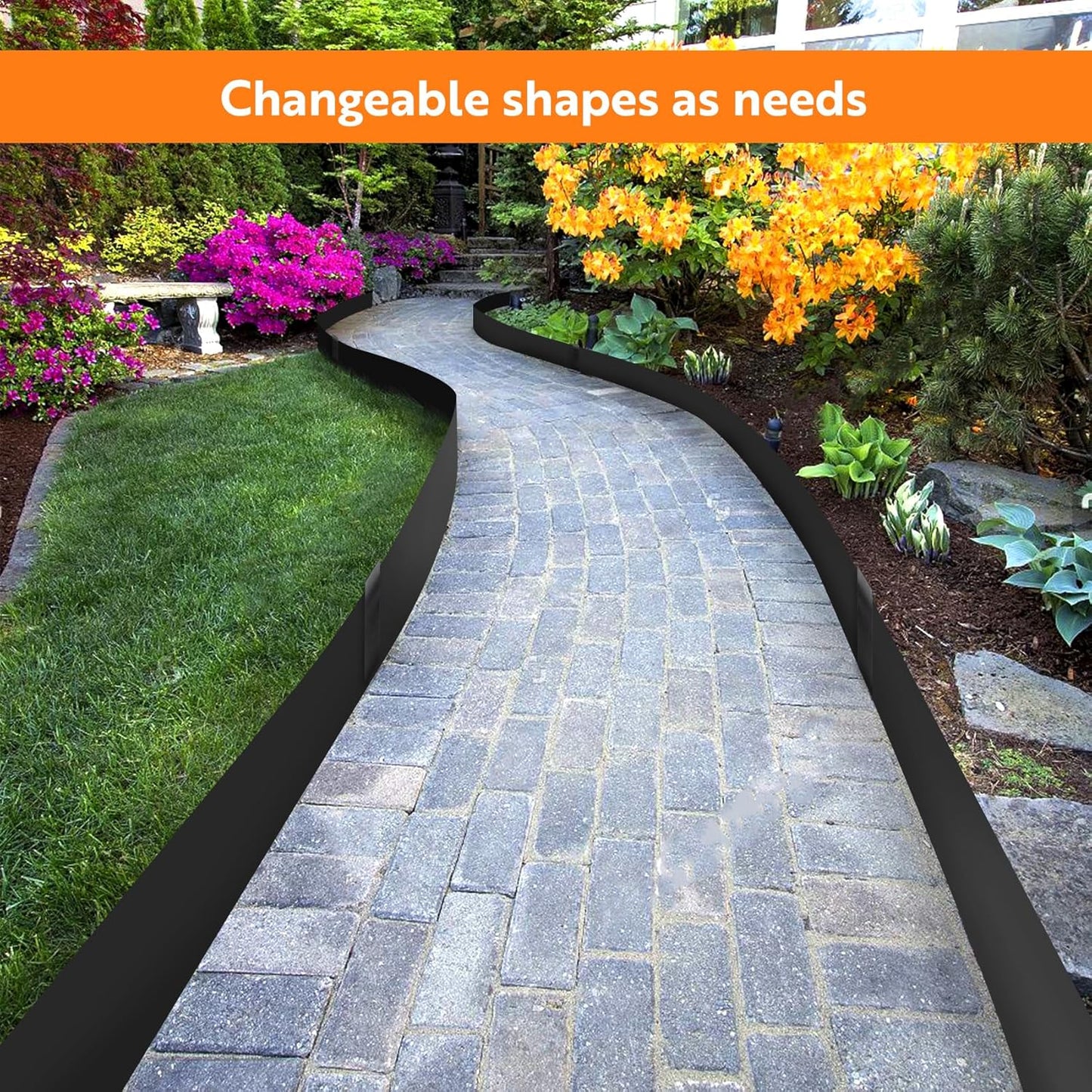 Steel Landscape Edging 40" Lx8 H,8pcs Metal Landscape Edging with 9 Stakes,27Ft Easy-to-Install Garden Edging for Flexible Bend,No-Dig Lawn Edging Border for Yard Pathway Forestry,Black