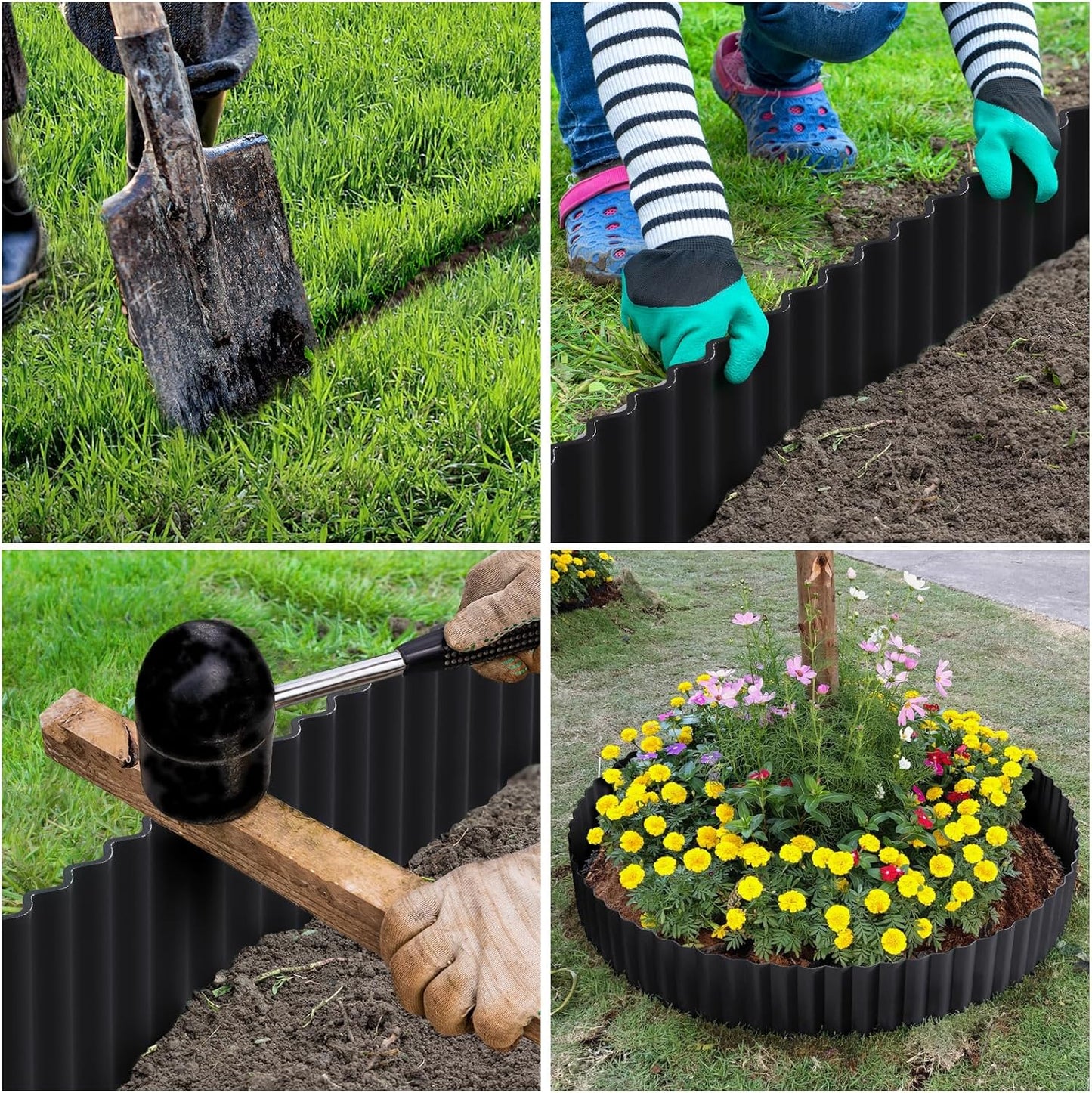 LAVEVE Corrugated Metal Garden Edging 8" x 20Ft, Landscape Edging Border for Lawn, Flower Bed, Garden Fence, Paver Edging (Graphite)