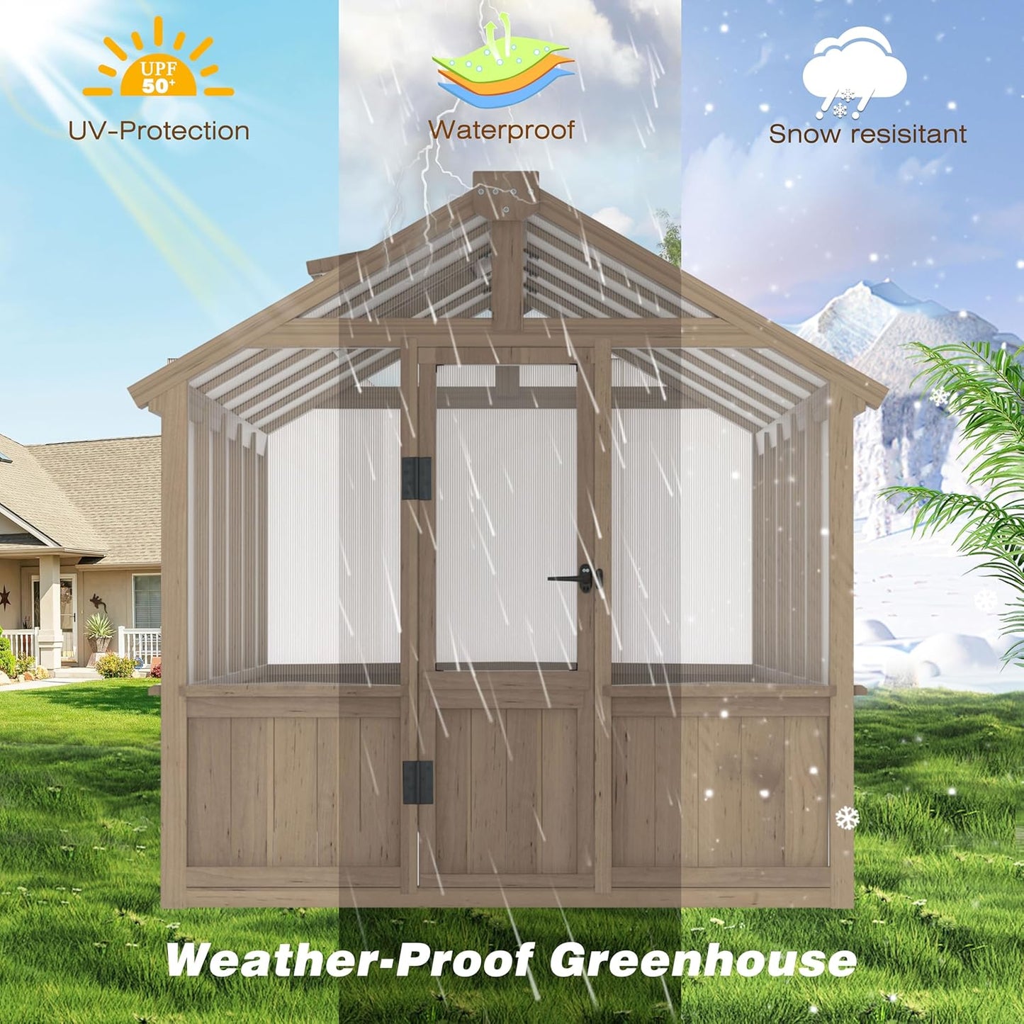 Mupater 6'x10' Wooden Greenhouse for Outdoor, Heavy Duty Green House Kit with Ventilated Window and Lockable Door, 6mm MWPC Panels for UV Protection, Walk-in Greenhouse for Backyard, Patio, Lawn