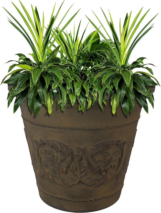 Sunnydaze 19.5-Inch Arabella Large Plant Pot - Polyresin Round Outdoor Planter with Drillable Drainage Holes - Sable