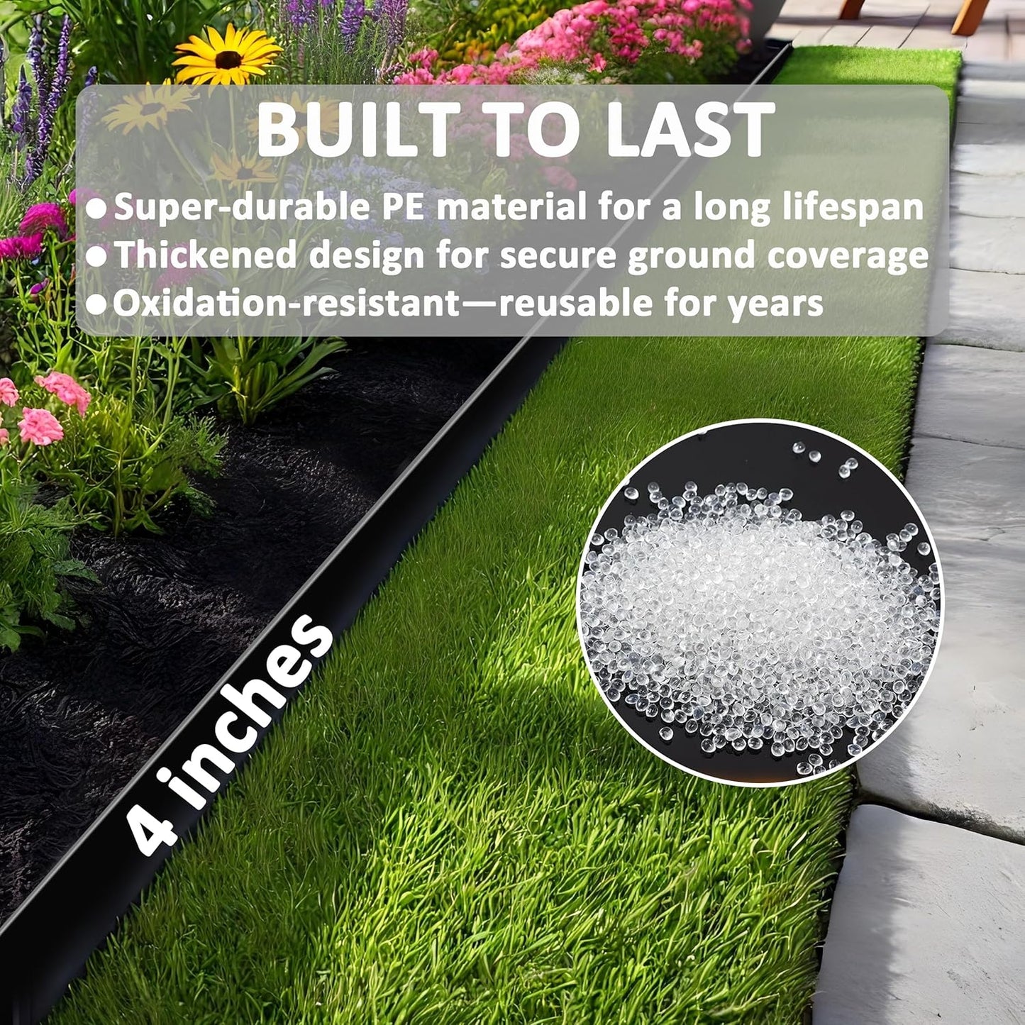 4 inch Tall Landscape Edging Kit 60FT Garden Edging with 120 Spikes for Lawn Edging and Flower Beds (Black, 60FT)