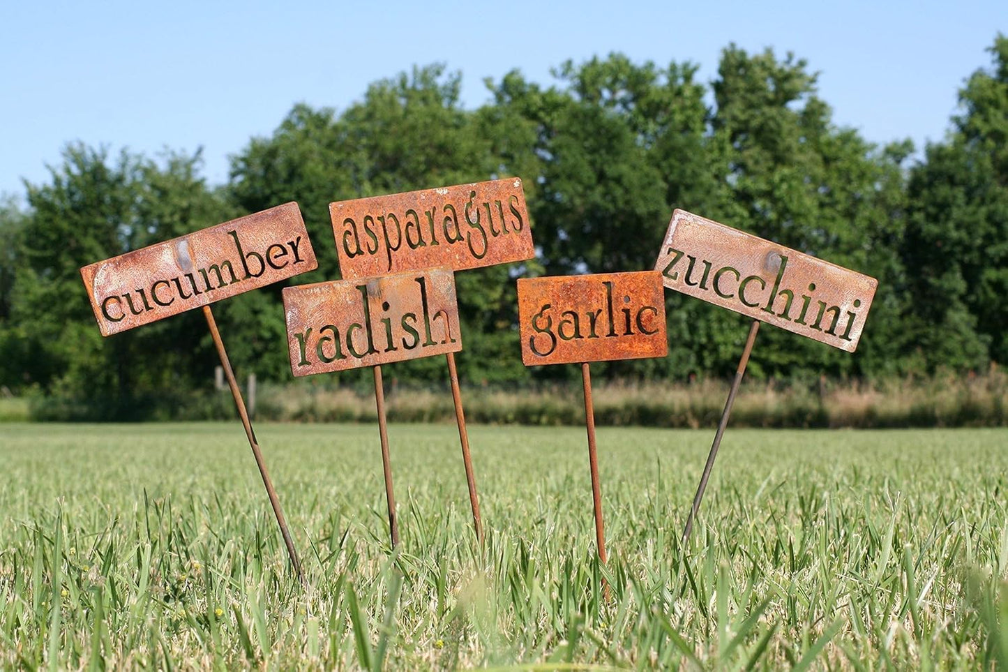 Classic Metal Garden Markers 19 Inches Tall (Custom Text, Naturally Rusted)