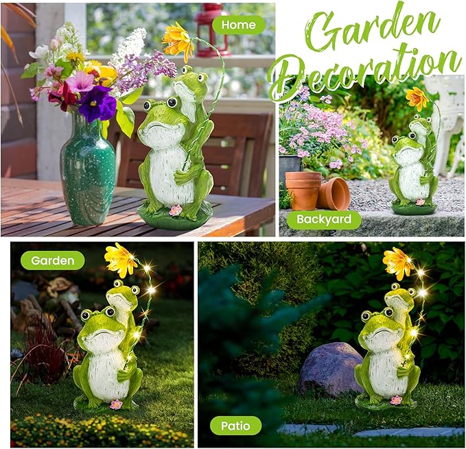 GIGALUMI Solar Garden Decor Flower Umbrella Frog Statues Outdoor, Birthday Gifts for Women, Gifts for Mom Grandma Senior Elder, Elephant Ornament for Balcony, Garden, Patio, Yard, Lawn