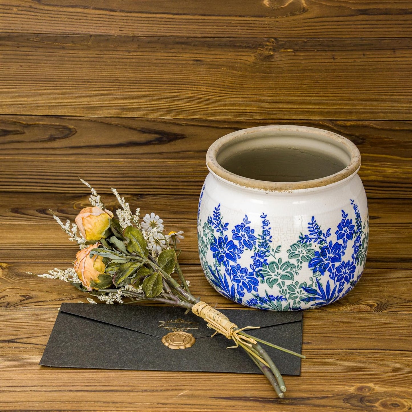 Vintage Ceramic Ice Crack Flower Pot with Drainage Holes, Country Rustic Planters for Indoor and Outdoor,Tuscan Decor,Home,Living Room, Garden Decor, Gardening Gift (Art Deco)