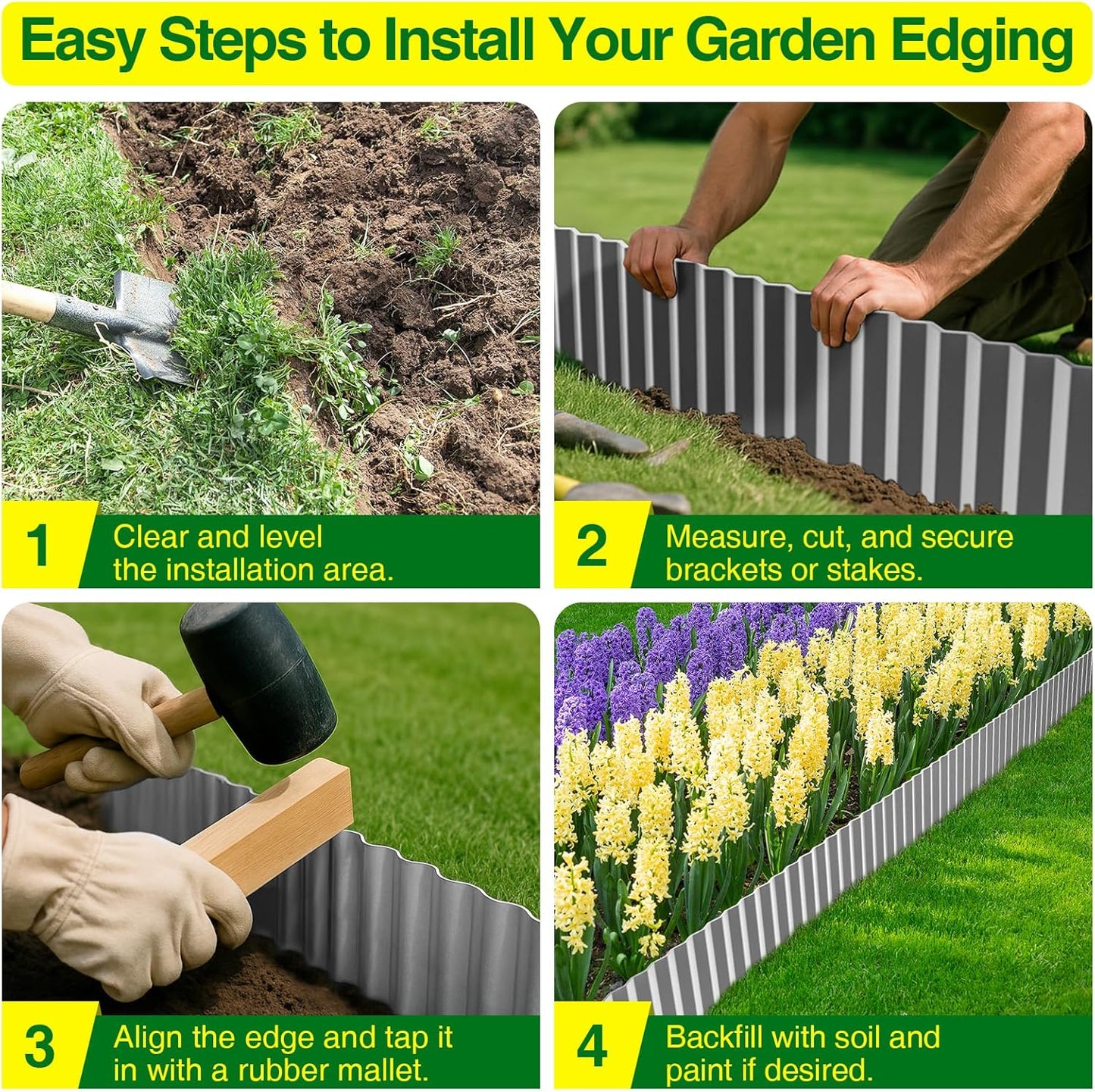 MIXC Corrugated Metal Garden Edging, Landscape Border for Lawn, Flower Bed & Paver (Silver, 8 Inch × 25FT)