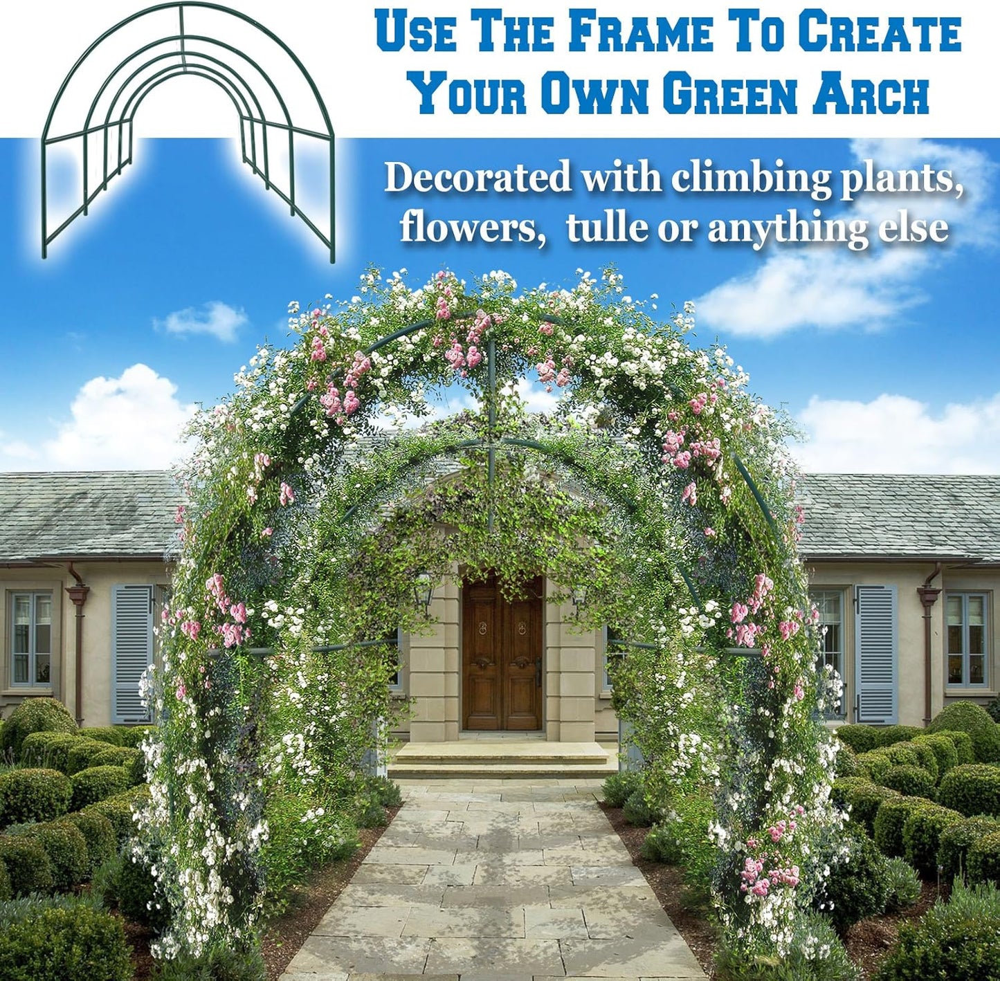 Benefit-USA Multi-Size Large Garden Support Arch Frame Climbing Plant Arch Arbor for Flowers/Fruits/Vegetables (15.9'X7'X7.2'), Green