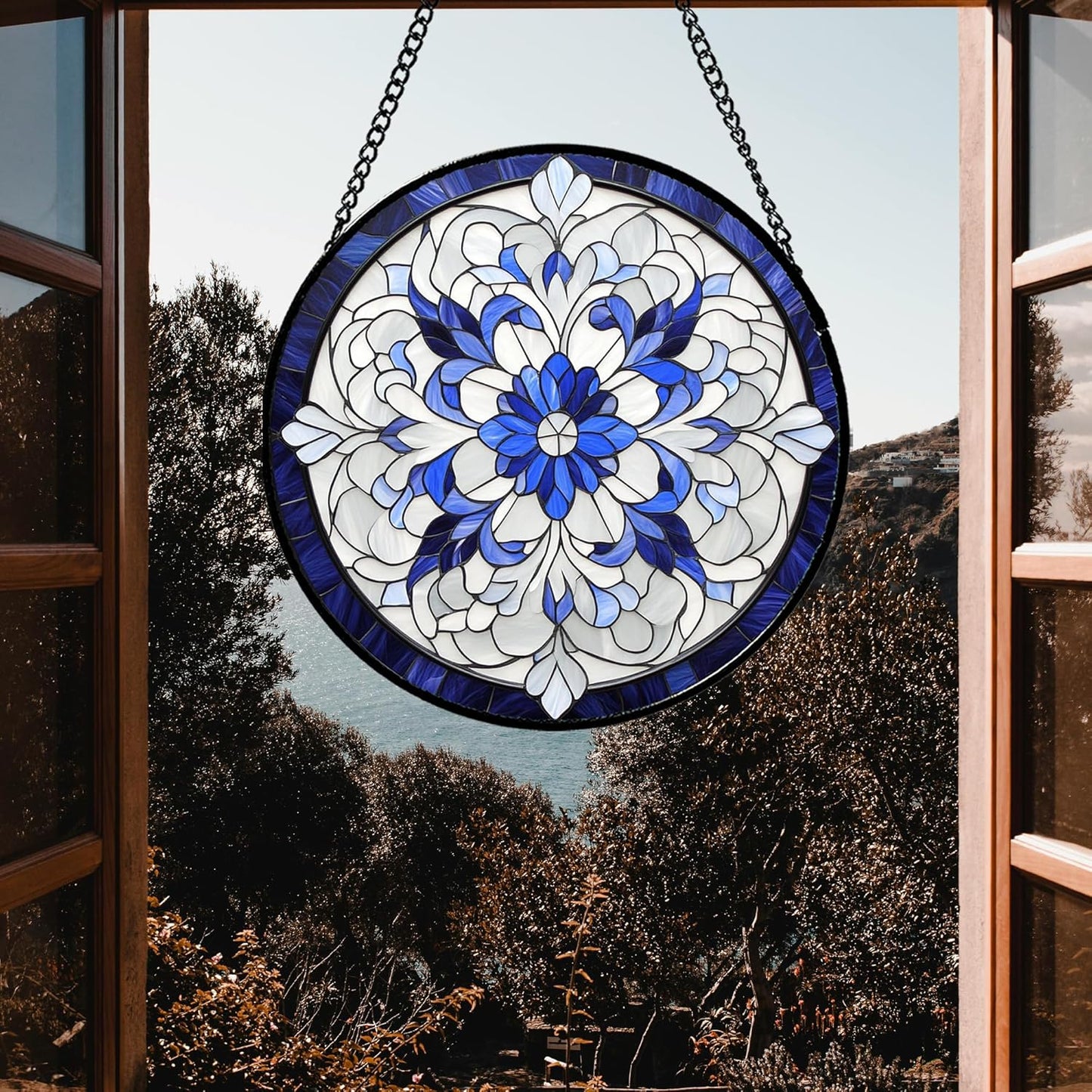 Stained Glass Window Hanging - Retro Lily of The Valley Suncatcher for Door Garden Yard Flower Sun Catchers Decor Christmas Mother's Day Birthday Gifts for Women Mom Nana Friend 7.8 in