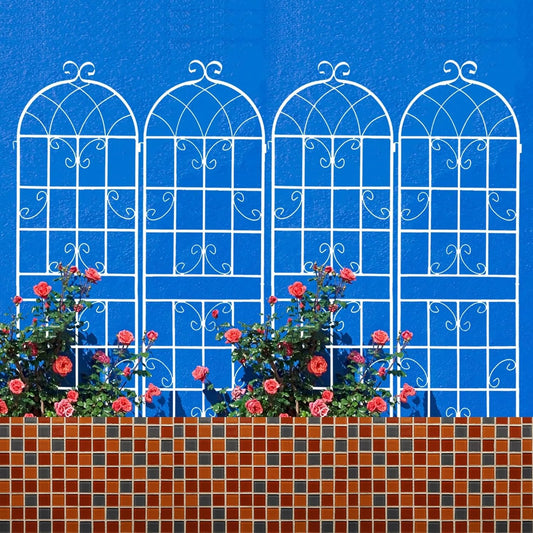 Metal Garden Trellis Rustproof Trellis for Climbing Plants Outdoor Flower Support Butterfly Deco (Cream White-4 Pack, 71"x19.7")