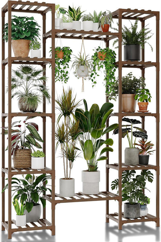 Plant Stand Indoor Outdoor 62.2“ Tall Plant Shelf Large Tiered Flower Stands for Multiple Display Wood Hanging Planter Holder for Living Room Garden Balcony Patio Decor