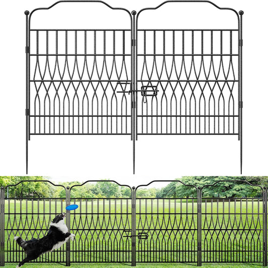 Bepatio 10 Panels Tall Garden Fence with Latch, 40in (H) x 23.1ft (L) Dog Fence Outdoor for Yard, Arc Metal Fencing Panels, Animal Barrier Fencing for Outdoor, Patio, Flower Bed