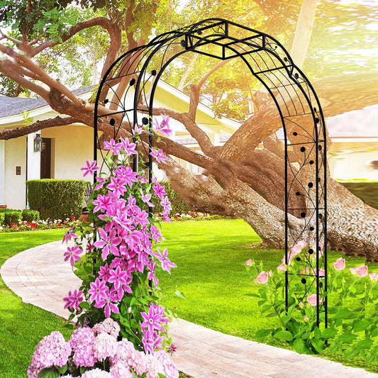 Metal Garden Arch 8.2 FT High x 6.2 FT Wide Garden Arbor Trellis for Outdoor Climbing Plants Support Rose Lawn Tall Large Wedding Archway (Black, XL)