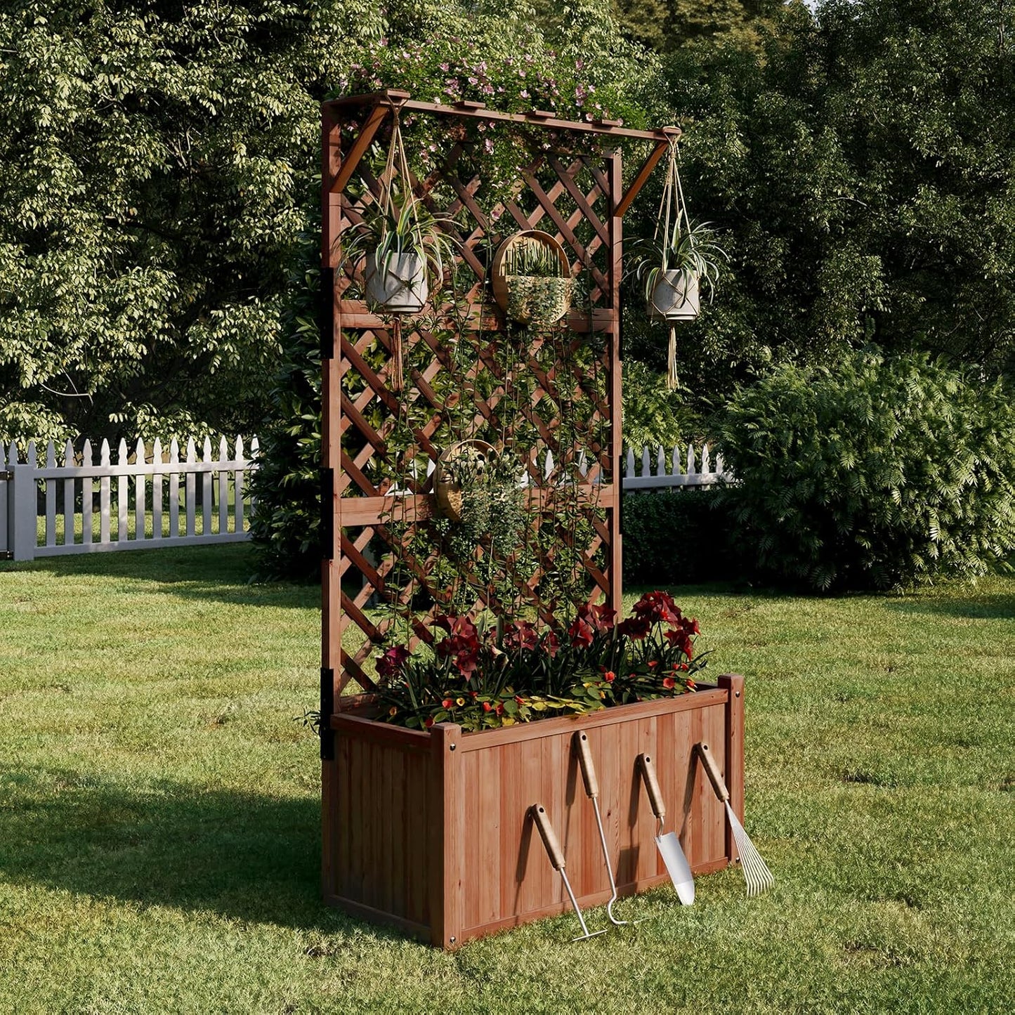 SPECRAFT Wood Planter with Trellis, 35.4x17.7x72 Inch Raised Garden Bed, 1.6Ft Deep Large Planter Box for Outdoor Gardening, Vegetables, and Climbing Plants