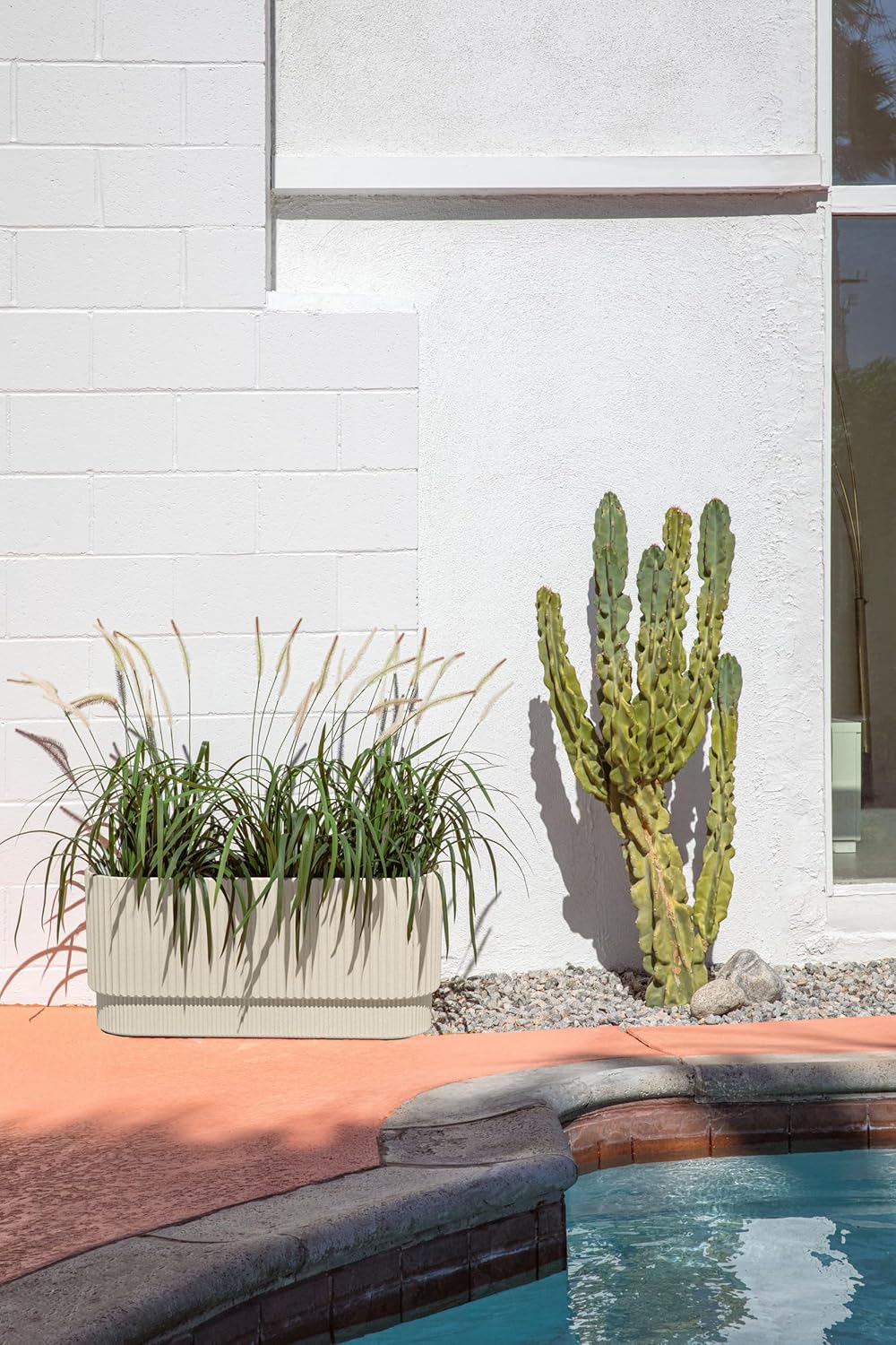 Veradek Demi Series Long Planter for Porch, Patio, Backyard | Durable Plastic-Stone Composite Material | Modern Décor for Shrubs, Flowers