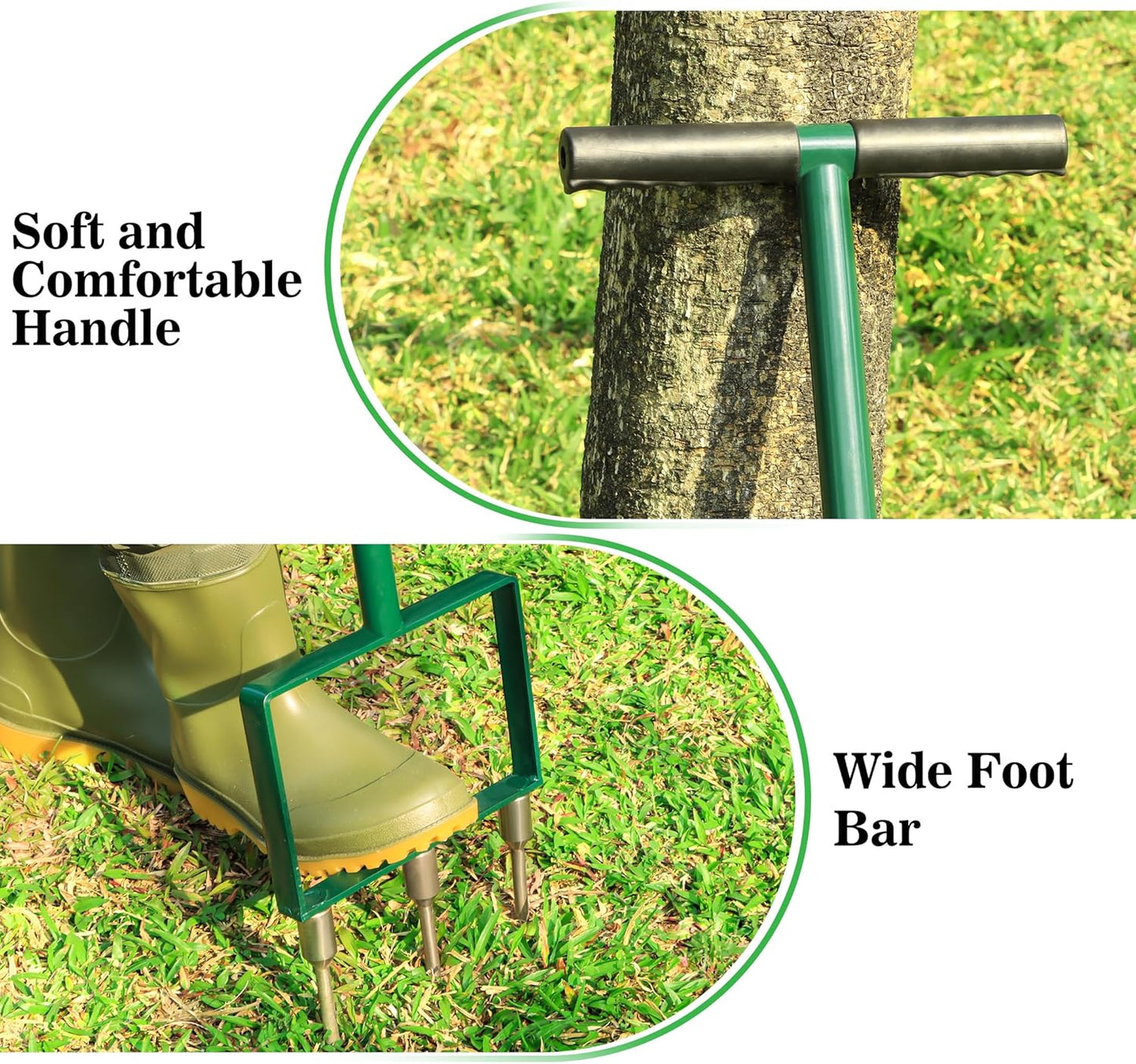 Lawn Aerator, 2 in 1 Aerator Lawn Tool with 6 Replaceable Spike Tines for Grass Core Aerator, Aeration Tool with Soft Rubber Handle, Gardening Tools for Loosening Soil and Improving Lawn Health