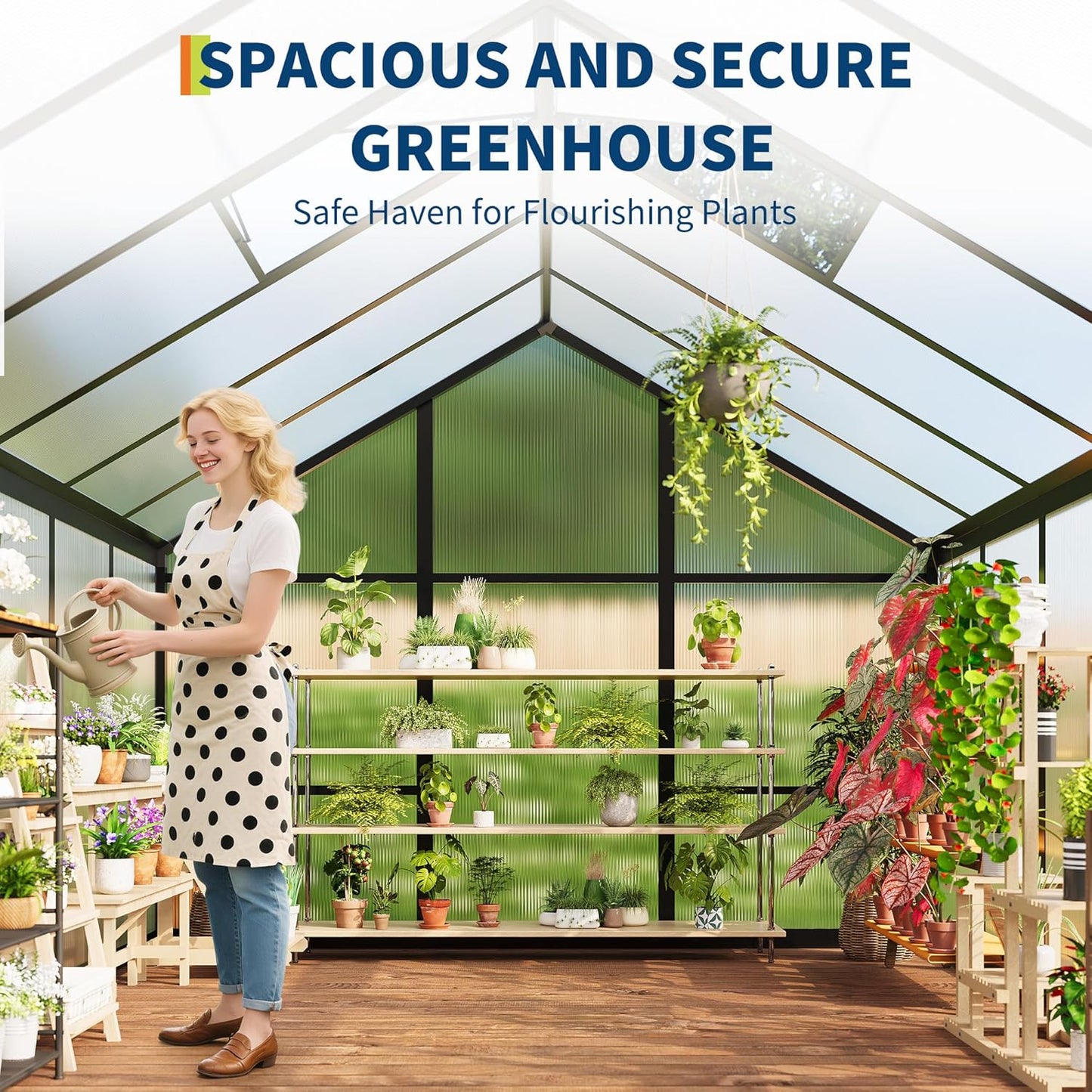 8×12 FT Greenhouse, Large Walk in Greenhouses for Outdoors and Garden Planting, Polycarbonate Greenhouse with Enhanced Aluminum Frame, Green Houses with Quick Setup Structure and Roof Vent, Black