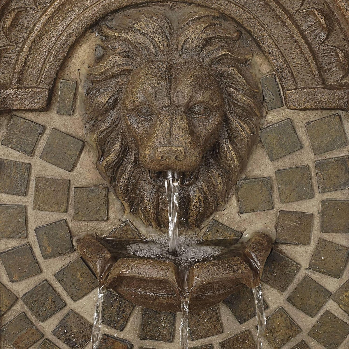 Royal Lions Head 51" High Large Italian Outdoor Decor Faux Stone Floor Fountain with Light Statue Waterfall Standing Tiered Water Feature for Outside Garden Patio Yard Backyard Porch - John Timberland
