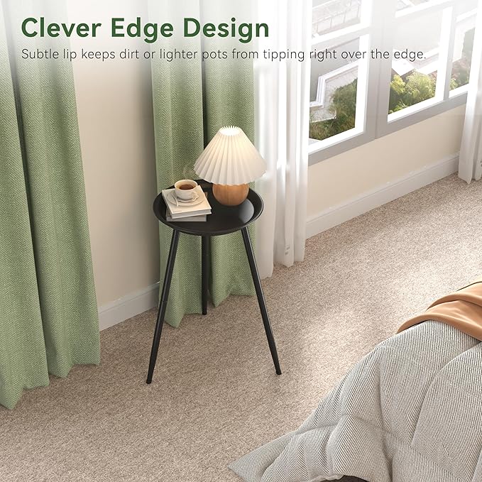 Indoor Plant Stand 20.8" Metal Mid Century Tall Plant Table for Flower Pots,Modern Plant Stand for Indoor Plants Outdoor Small Round Side for Home Decor Shelf Heavy Duty Plant Holder End Table Black