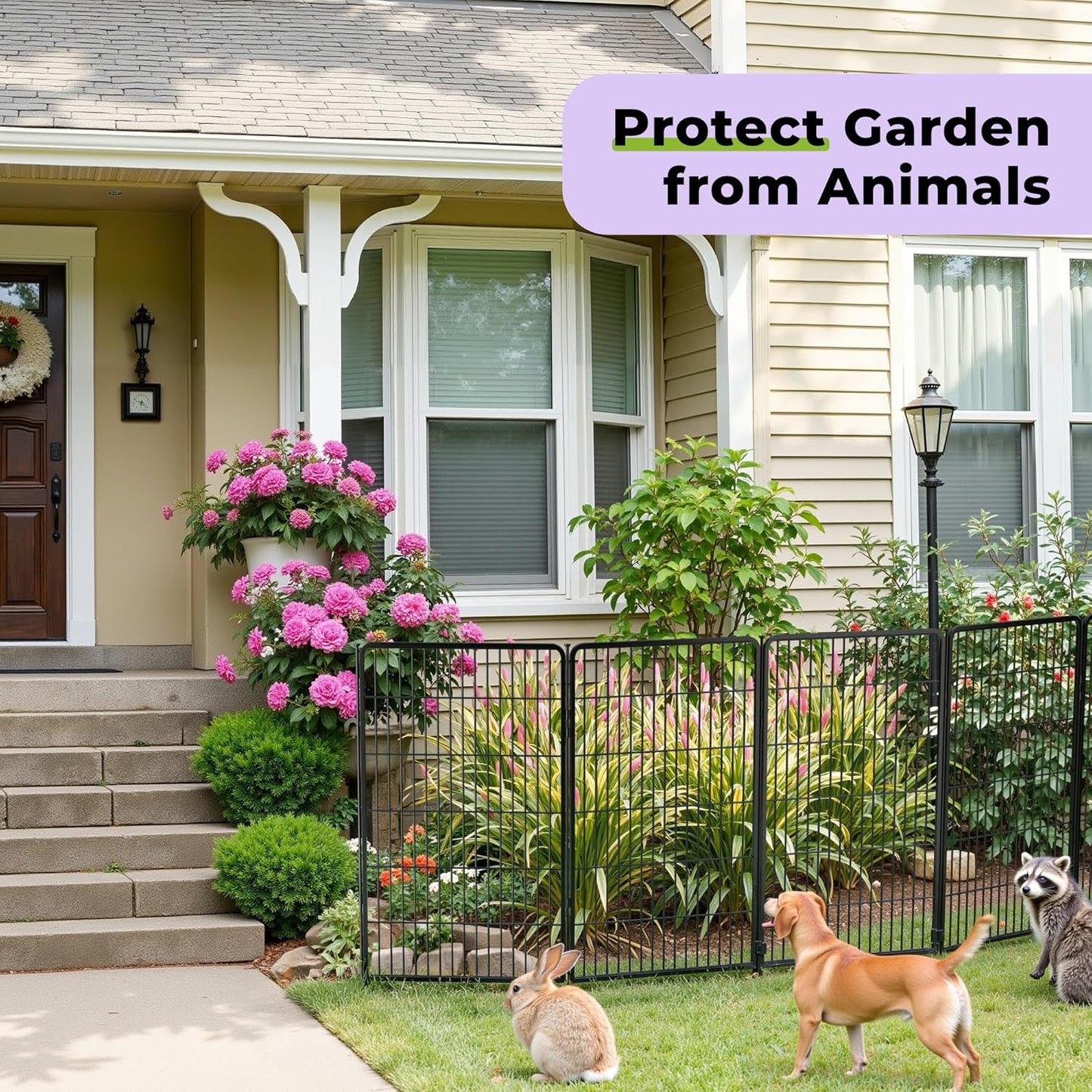 Decorative Garden Fence with Gate 24 in(H) x 44.5 ft(L) 24 Panels, Heavy Duty Metal Animal Barrier Fence for Yard, Flower Bed Fencing, Garden Border Fence, Easy Set Up, Black