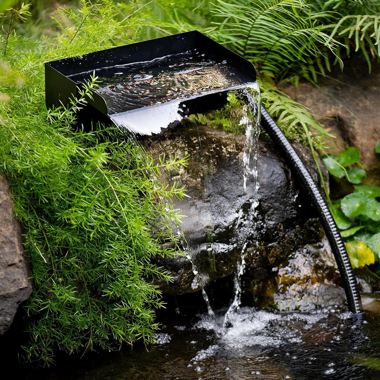 Biling 8" Pond Waterfall for Outdoor Ponds, Waterfall Spillway Pond Kit with 40W 660GPH Pump, Stainless Steel Waterfall Box and 9.8FT Corrugated Tubing for Water Garden, Ponds and Water Features