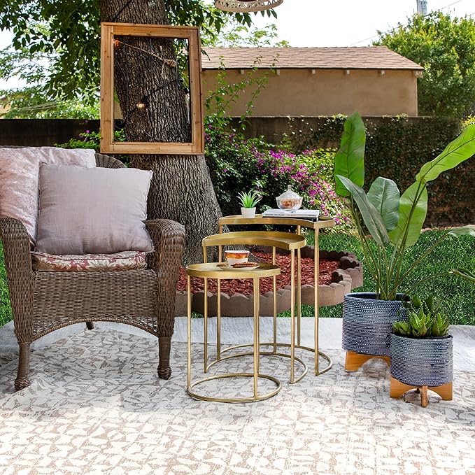 Sagebrook Home Textured Ceramic Planter with Wood Stand, Elevated Indoor/Outdoor Planter, Blue with Gray Dots, 8 L x 8 W x 10 H