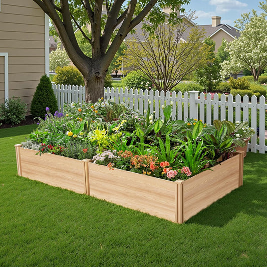 SPECRAFT 8x4 Ft Wood Raised Garden Bed, Durable 15 Inch Depth Planter Box for Vegetables, Herbs, and Flowers, Ideal for Outdoor Gardening with Open Base
