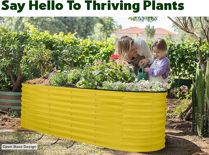 Galvanized Raised Garden Beds Outdoor // 6×2×2 ft Planter Raised Beds for Gardening, Vegetables, Flowers // Large Metal Garden Box (Yellow) // Patented Tool-Free Design