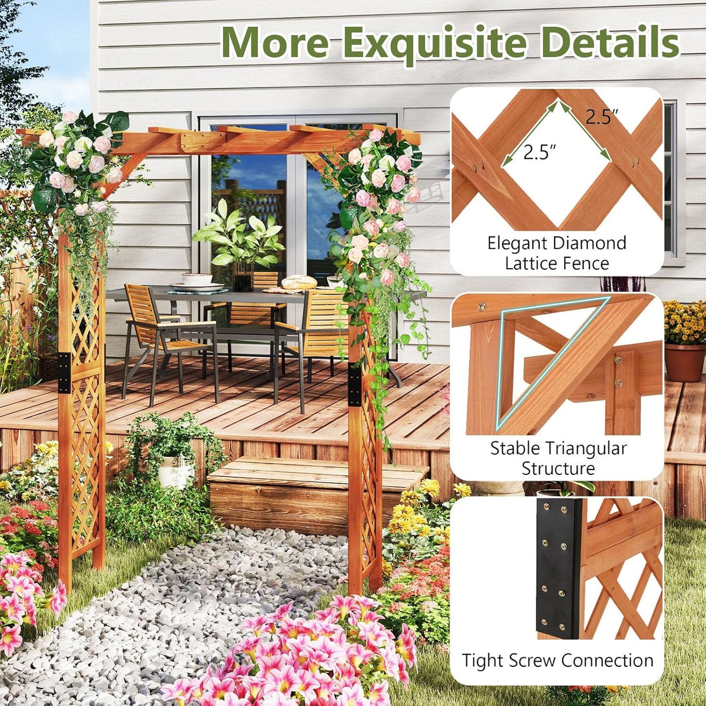 S AFSTAR 84" Wood Garden Arbor, 88inch Wood Backdrop Stand Wedding Arches, Pergola Archway Plant Climbing Arch Trellis for Yard Outdoor, Ceremony Christmas Garden Decoration Pergola, Brown